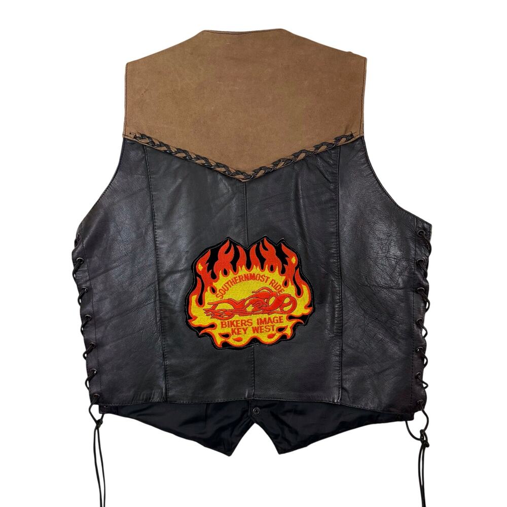 Shaft Leather Vintage Two Tone Leather Motorcycle Vest with Key West Patch